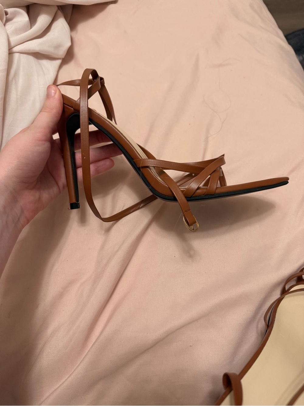 Source Unknown Tan Strappy Stiletto Heels